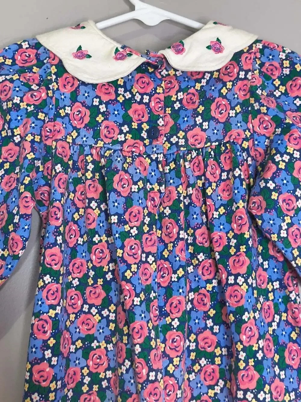 Vintage Oshkosh Baby Floral Romper 18 Months Embroidered Collar USA Flawed